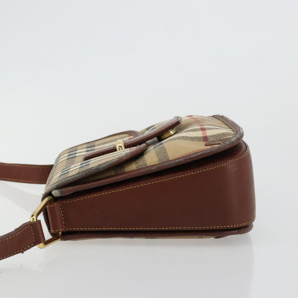 Burberry Nova Check Umhängetasche PVC Beige Gold Auth 181545