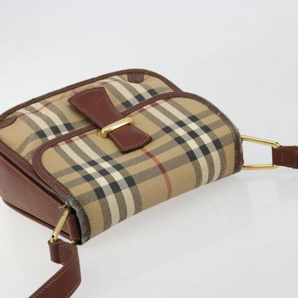 Burberry Nova Check Umhängetasche PVC Beige Gold Auth 181545