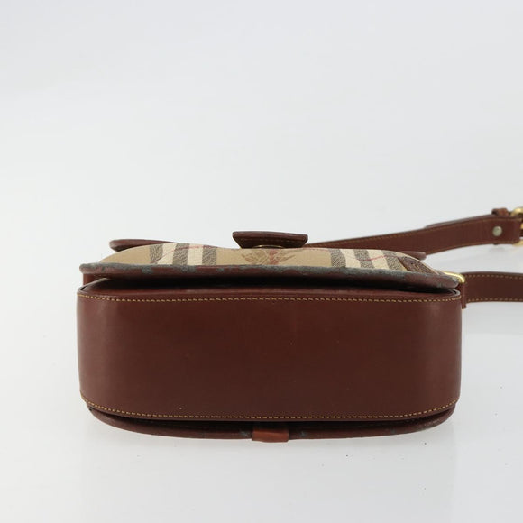 Burberry Nova Check Umhängetasche PVC Beige Gold Auth 181545
