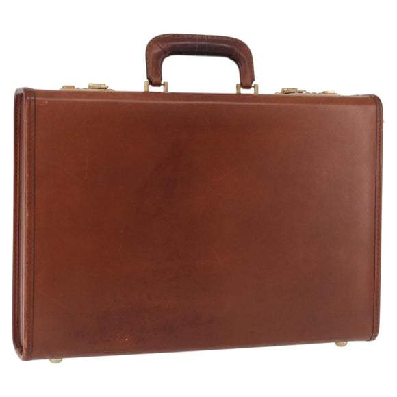 Coach Koffer Leer Bruin Goud Auth 181552A