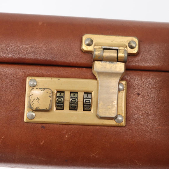 Coach Koffer Leer Bruin Goud Auth 181552A