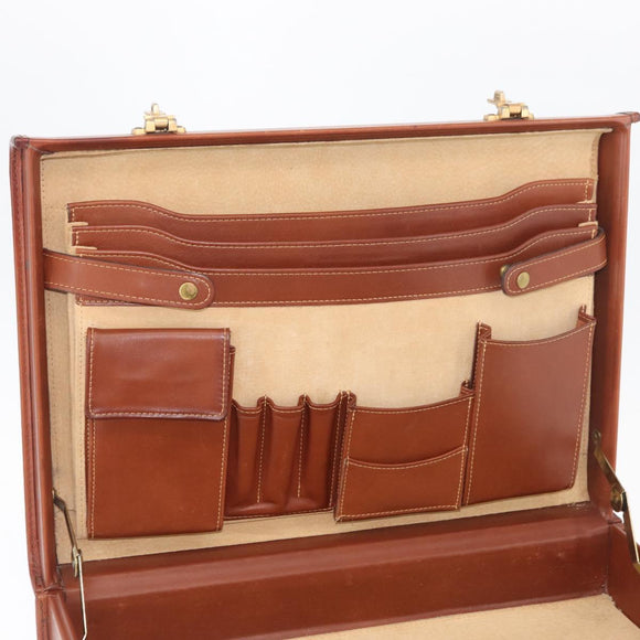 Coach Koffer Leer Bruin Goud Auth 181552A