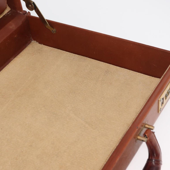 Coach Koffer Leer Bruin Goud Auth 181552A