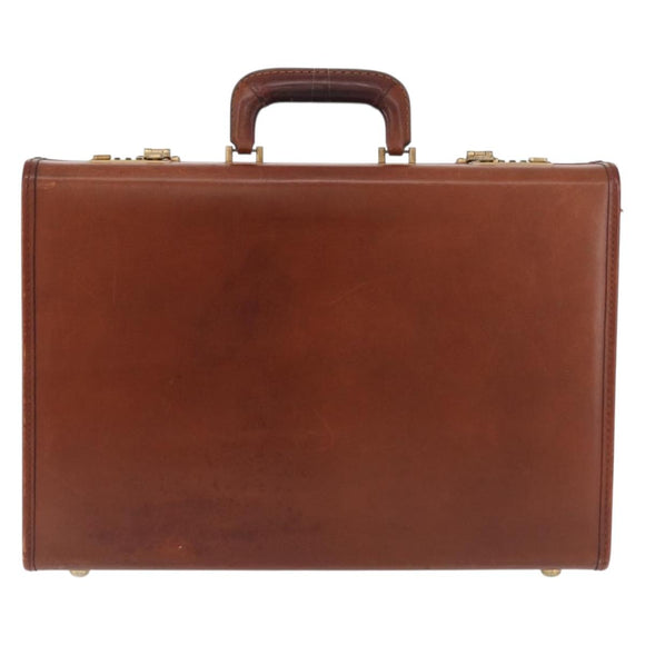 Coach Koffer Leer Bruin Goud Auth 181552A