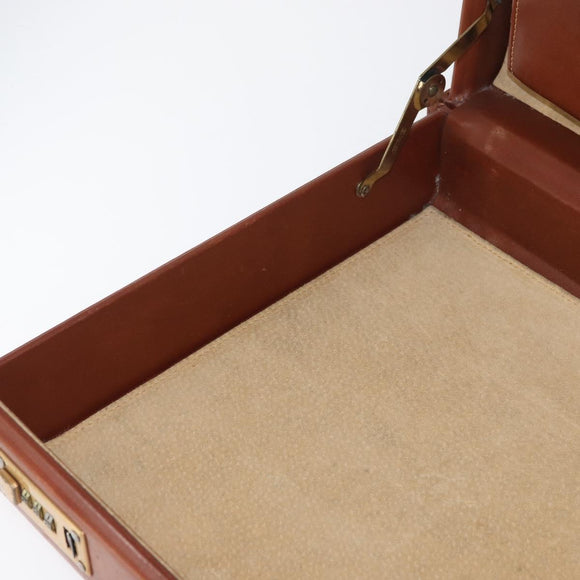 Coach Koffer Leer Bruin Goud Auth 181552A