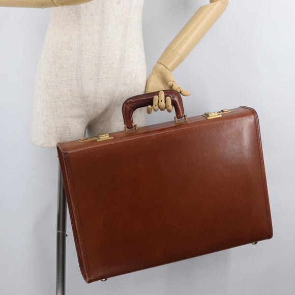 Coach Koffer Leer Bruin Goud Auth 181552A