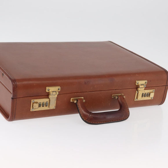 Coach Koffer Leer Bruin Goud Auth 181552A