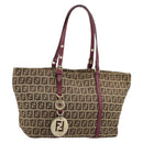 FENDI Zucchino Canvas Hand Bag Beige Gold Auth 181558A-1