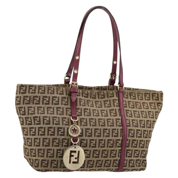 FENDI Zucchino Canvas Hand Bag Beige Gold Auth 181558A