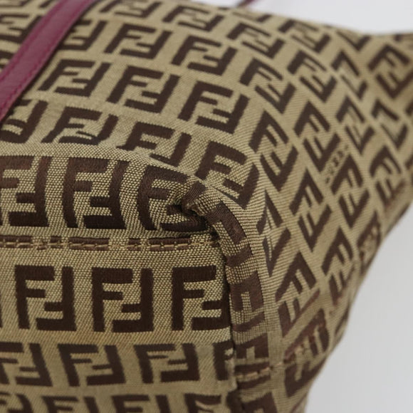 FENDI Zucchino Canvas Hand Bag Beige Gold Auth 181558A