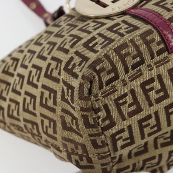 FENDI Zucchino Canvas Hand Bag Beige Gold Auth 181558A