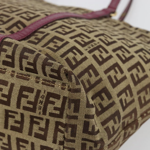 FENDI Zucchino Canvas Hand Bag Beige Gold Auth 181558A