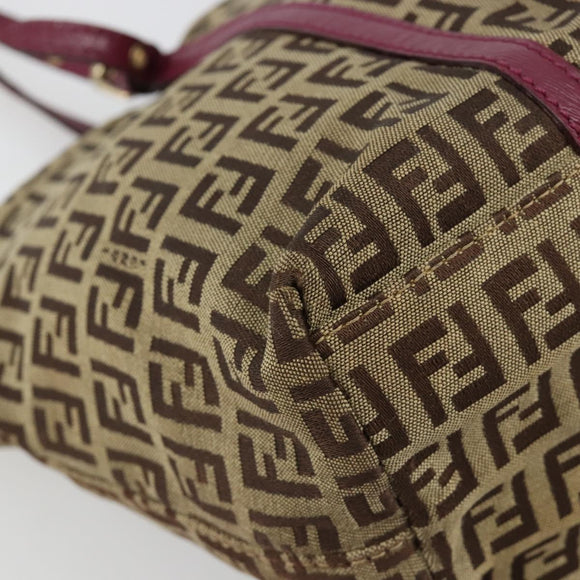 FENDI Zucchino Canvas Hand Bag Beige Gold Auth 181558A