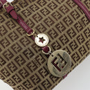 FENDI Zucchino Canvas Hand Bag Beige Gold Auth 181558A-14