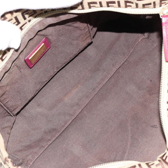 FENDI Zucchino Canvas Hand Bag Beige Gold Auth 181558A