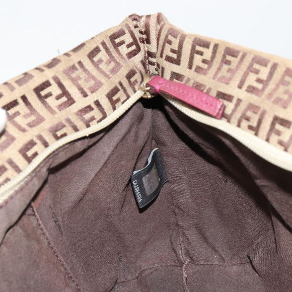 FENDI Zucchino Canvas Hand Bag Beige Gold Auth 181558A