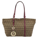 FENDI Zucchino Canvas Hand Bag Beige Gold Auth 181558A-2