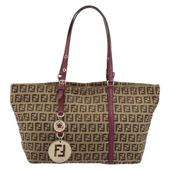 FENDI Zucchino Canvas Hand Bag Beige Gold Auth 181558A