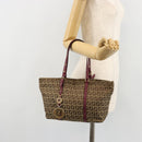 FENDI Zucchino Canvas Hand Bag Beige Gold Auth 181558A-22