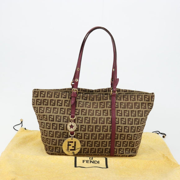 FENDI Zucchino Canvas Hand Bag Beige Gold Auth 181558A