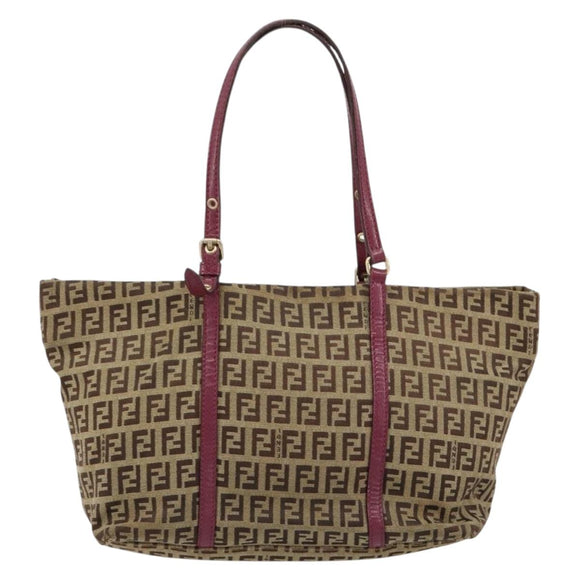 FENDI Zucchino Canvas Hand Bag Beige Gold Auth 181558A