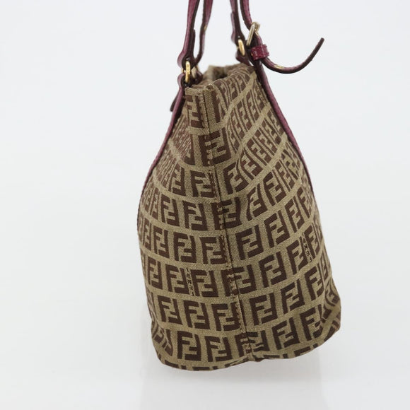 FENDI Zucchino Canvas Hand Bag Beige Gold Auth 181558A