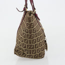 FENDI Zucchino Canvas Hand Bag Beige Gold Auth 181558A-5