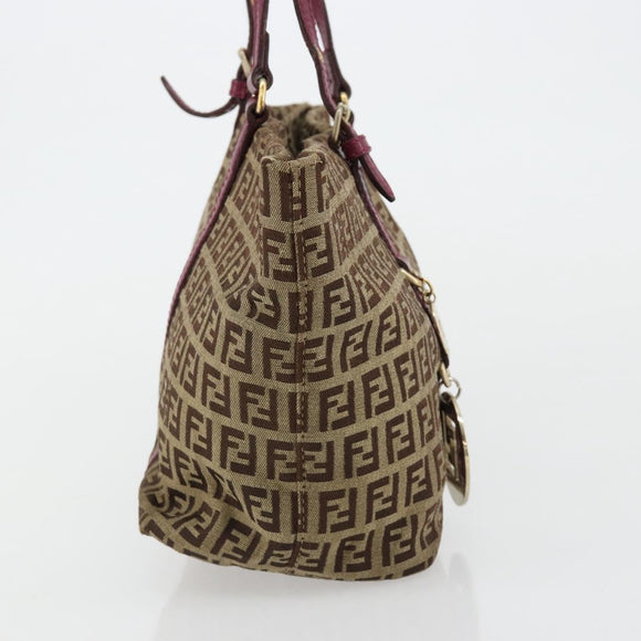 FENDI Zucchino Canvas Hand Bag Beige Gold Auth 181558A