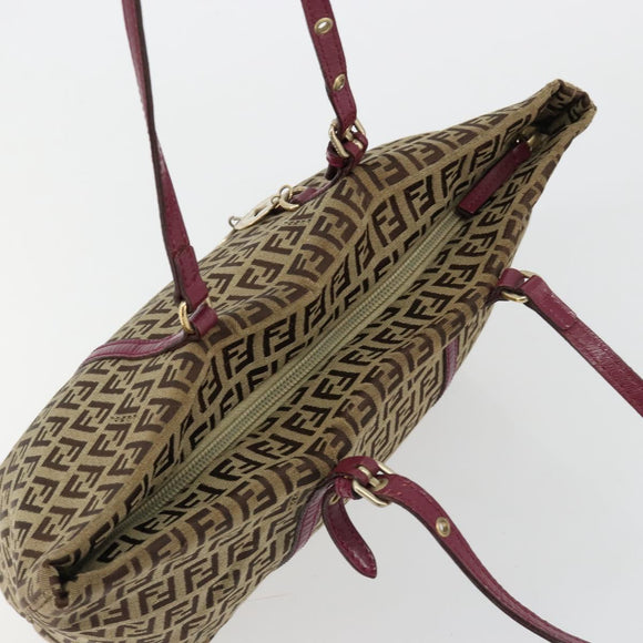 FENDI Zucchino Canvas Hand Bag Beige Gold Auth 181558A
