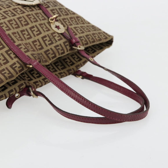 FENDI Zucchino Canvas Hand Bag Beige Gold Auth 181558A