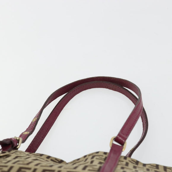 FENDI Zucchino Canvas Hand Bag Beige Gold Auth 181558A
