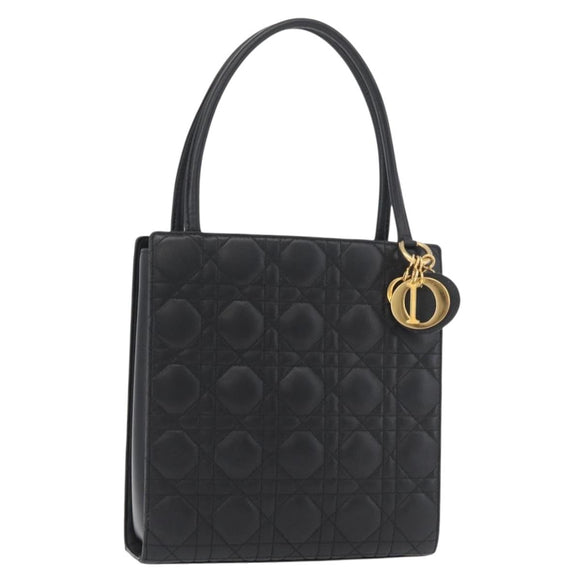 Christian Dior Lady Dior Hand Bag Lamb Skin Black Gold Auth 181559SAM