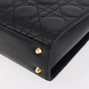 Christian Dior Lady Dior Hand Bag Lamb Skin Black Gold Auth 181559SAM-15