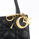 Christian Dior Lady Dior Hand Bag Lamb Skin Black Gold Auth 181559SAM-9