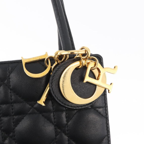 Christian Dior Lady Dior Hand Bag Lamb Skin Black Gold Auth 181559SAM