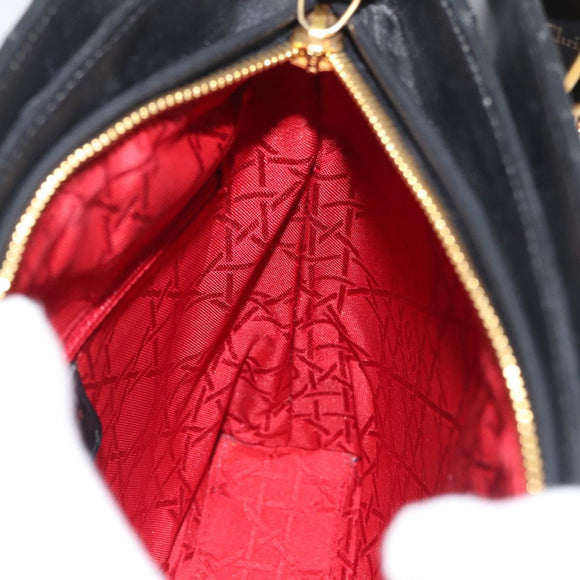 Christian Dior Lady Dior Hand Bag Lamb Skin Black Gold Auth 181559SAM