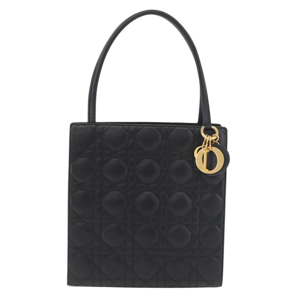 Christian Dior Lady Dior Hand Bag Lamb Skin Black Gold Auth 181559SAM