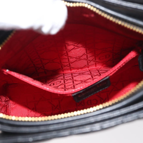 Christian Dior Lady Dior Hand Bag Lamb Skin Black Gold Auth 181559SAM