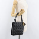 Christian Dior Lady Dior Hand Bag Lamb Skin Black Gold Auth 181559SAM-24