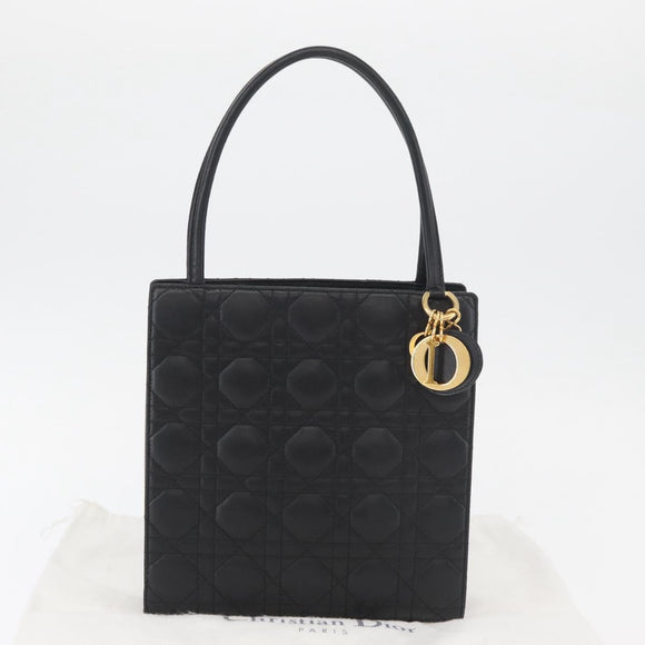 Christian Dior Lady Dior Hand Bag Lamb Skin Black Gold Auth 181559SAM