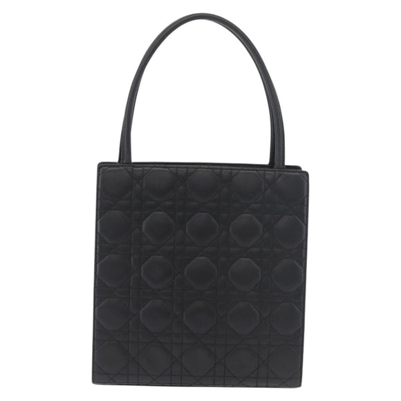 Christian Dior Lady Dior Hand Bag Lamb Skin Black Gold Auth 181559SAM