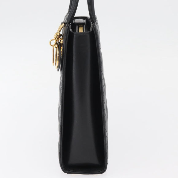 Christian Dior Lady Dior Hand Bag Lamb Skin Black Gold Auth 181559SAM