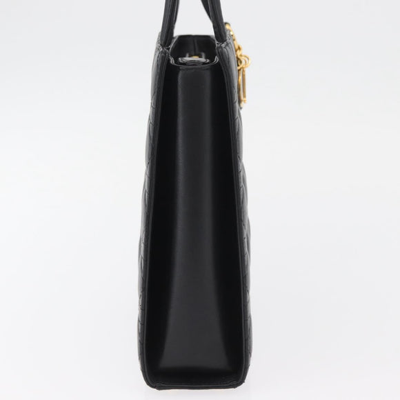 Christian Dior Lady Dior Hand Bag Lamb Skin Black Gold Auth 181559SAM
