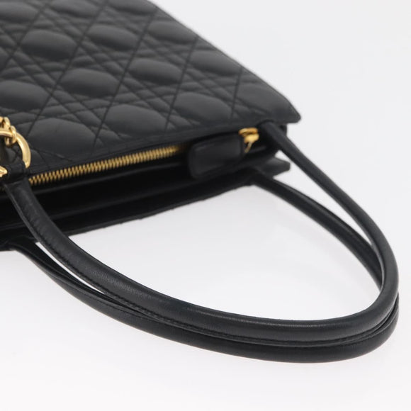 Christian Dior Lady Dior Hand Bag Lamb Skin Black Gold Auth 181559SAM