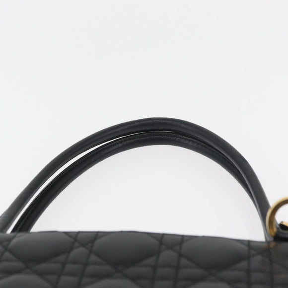 Christian Dior Lady Dior Hand Bag Lamb Skin Black Gold Auth 181559SAM