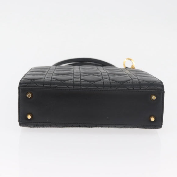 Christian Dior Lady Dior Hand Bag Lamb Skin Black Gold Auth 181559SAM