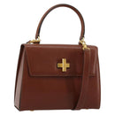 CELINE Hand Bag Leather 2way Brown Gold Auth 181564A-1