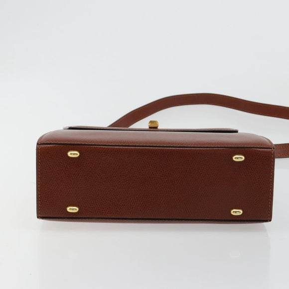 CELINE Hand Bag Leather 2way Brown Gold Auth 181564A
