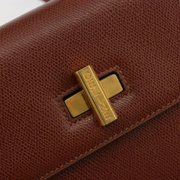 CELINE Hand Bag Leather 2way Brown Gold Auth 181564A