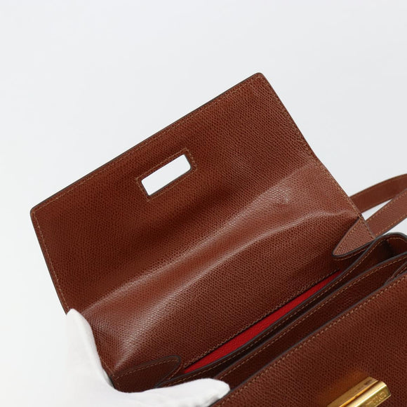 CELINE Hand Bag Leather 2way Brown Gold Auth 181564A